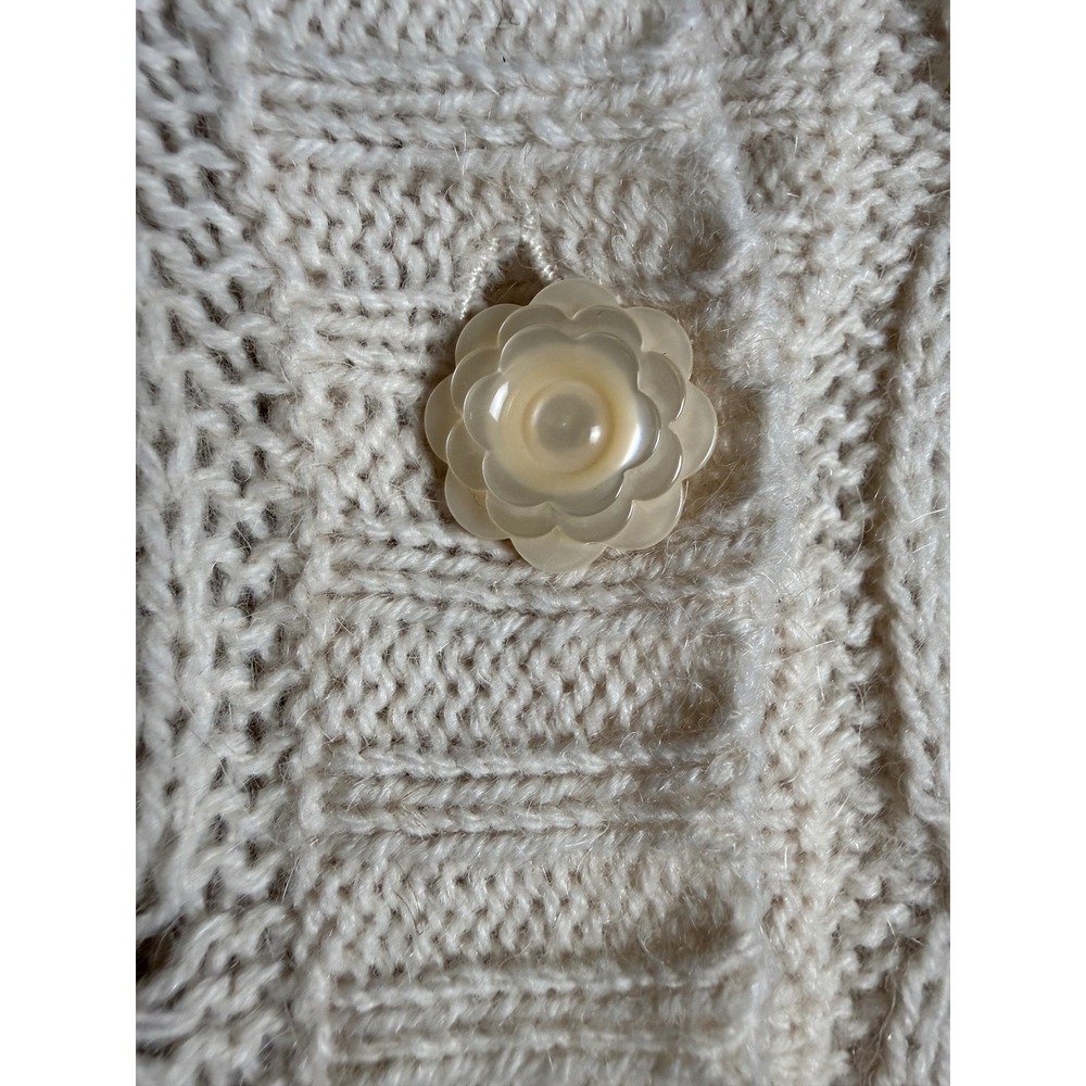 Moth Anthropologie Hooded Cardigan Womens Small Ivory Wool Angora Pointelle Knit - Picture 5 of 9